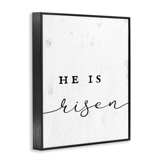 Stupell Industries He Is Risen Phrase Rustic Pattern Minimal Text Framed Giclee Art